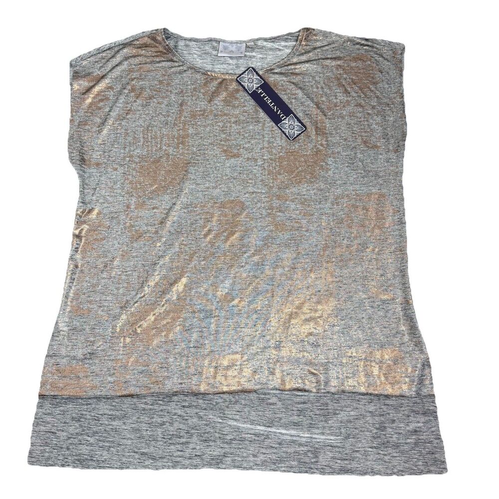 NWT Dantelle Gold Shimmer Short Sleeve Long Back Tunic Top Sze L Made In Turkey